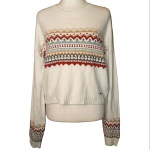 Hollister Nordic Fair Isle‎ Cropped Fuzzy Knit Sweater Size Small